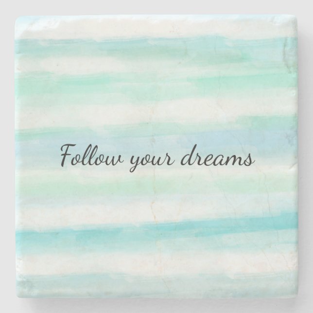 Aqua Mint Blue White Watercolor Stripes   Stone Coaster (Front)