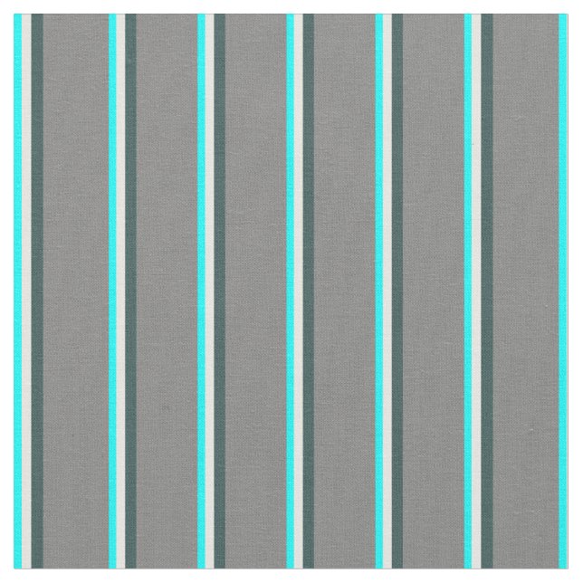 Aqua, Mint Cream, Dark Slate Gray & Gray Pattern Fabric (Close Up)