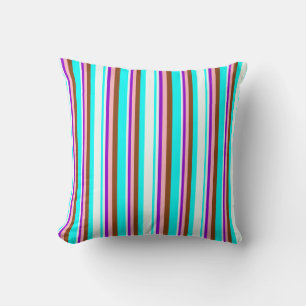 Aqua, Mint Cream, Dark Violet, Light Pink & Brown Throw Pillow
