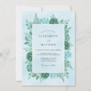 Aqua Mint Fern Wedding Invitation