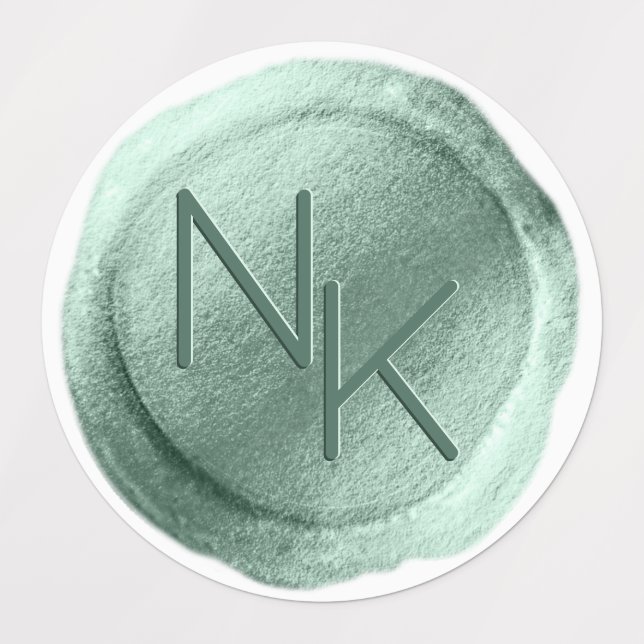 Aqua Mint Foil Wax Seal Initials Wedding Monogram Labels (Design 1)