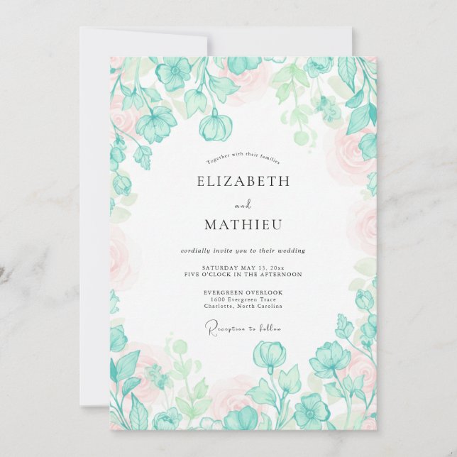 Aqua Mint Foliage Eucalyptus Wedding Invitation (Front)
