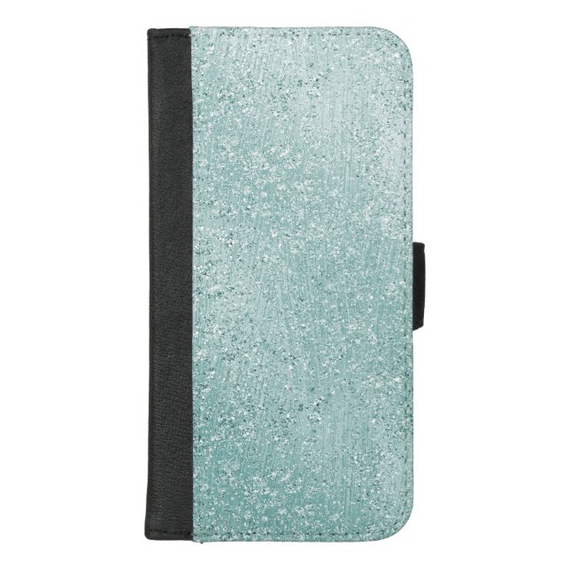 Aqua Mint Glitzy Ombre iPhone Wallet Case (Front)