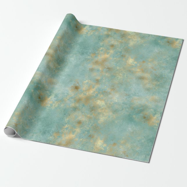 Aqua Mint Gold Abstract Wrapping Paper (Unrolled)