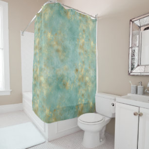Aqua Mint Gold Glam Abstract Shower Curtain