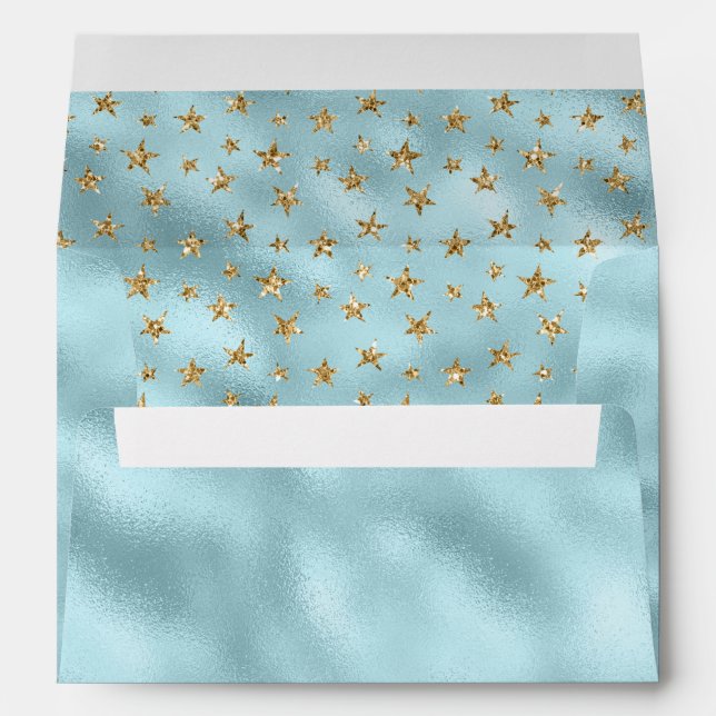 Aqua Mint Gold Glitter Stars Envelope (Back (Bottom))