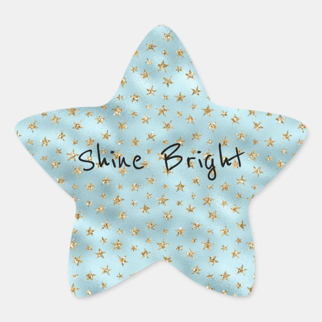 Aqua Mint Gold Glitter Stars Star Sticker (Front)