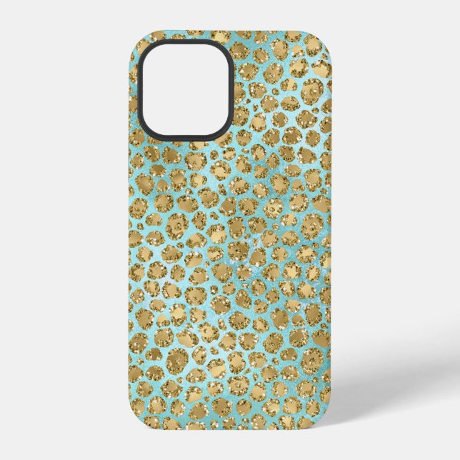 Aqua Mint Gold Glitz Glitter Leopard        Iphone Case (Back)