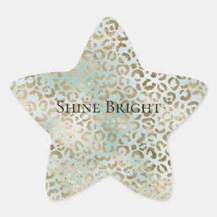 Aqua Mint Gold Glitz Sparkle Leopard Print Star Sticker