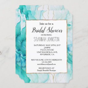 Aqua Mint Gold White Marble Invitation