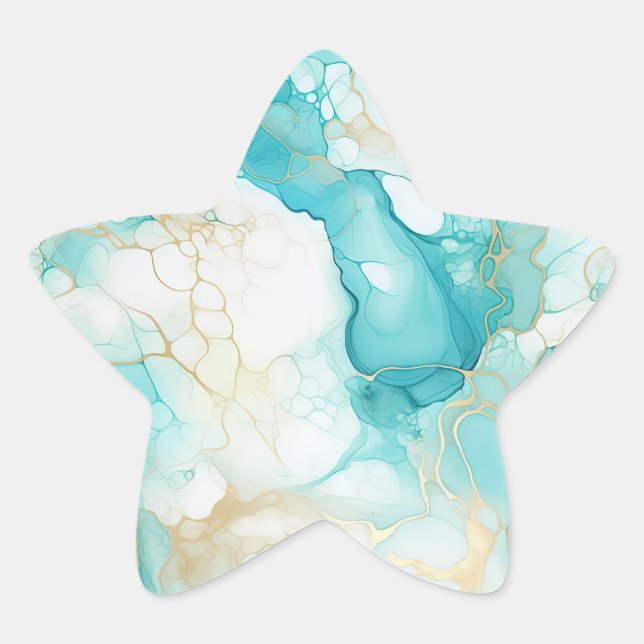 Aqua Mint Gold White Marble Star Sticker (Front)