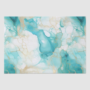 Aqua Mint Gold White Marble Tissue Paper