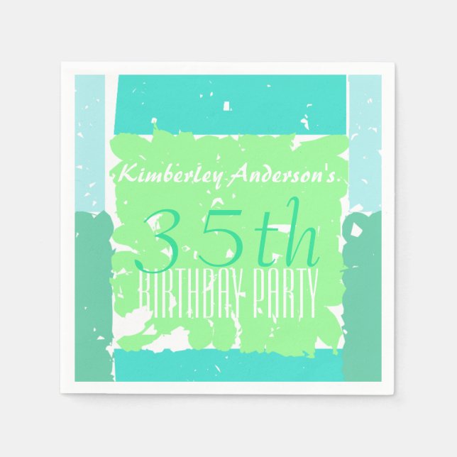 Aqua Mint Green Batik 35th birthday paper napkin (Front)