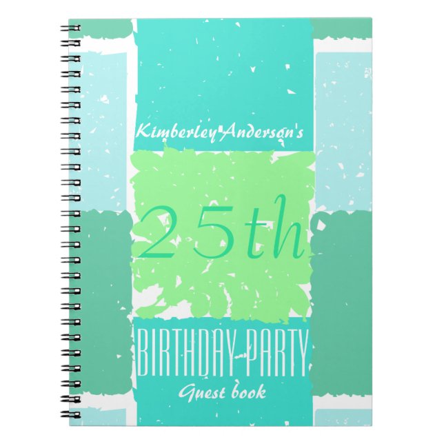 Aqua Mint Green Colors 25th birthday Guest Book (Front)