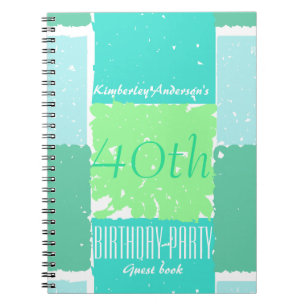 Aqua Mint Green Colors 40th birthday Guest Book