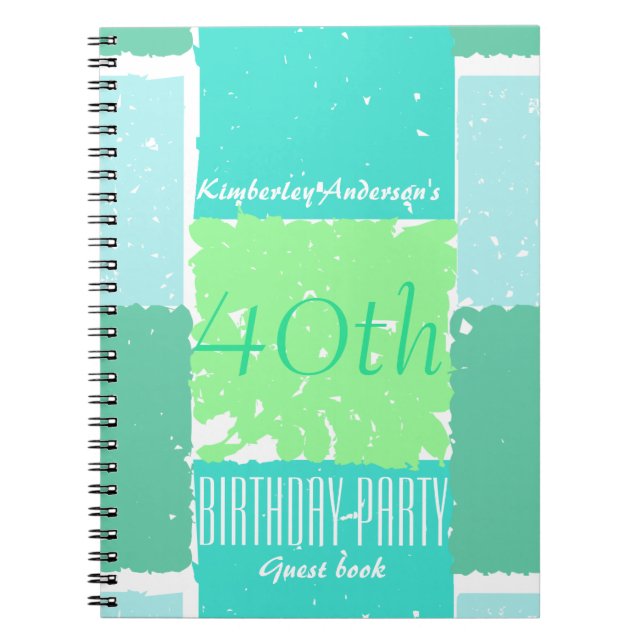 Aqua Mint Green Colors 40th birthday Guest Book (Front)