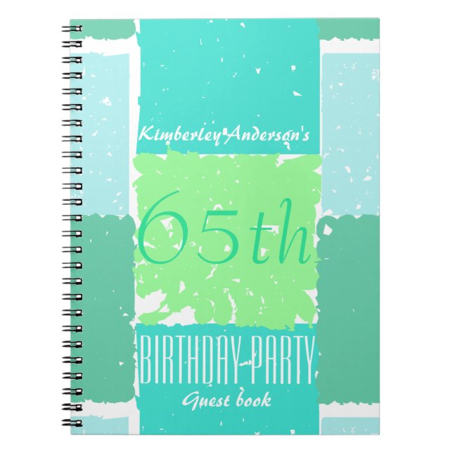 Aqua Mint Green Colors 65th birthday Guest Book (Front)