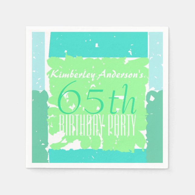 Aqua Mint Green Colors 65th birthday paper napkins (Front)