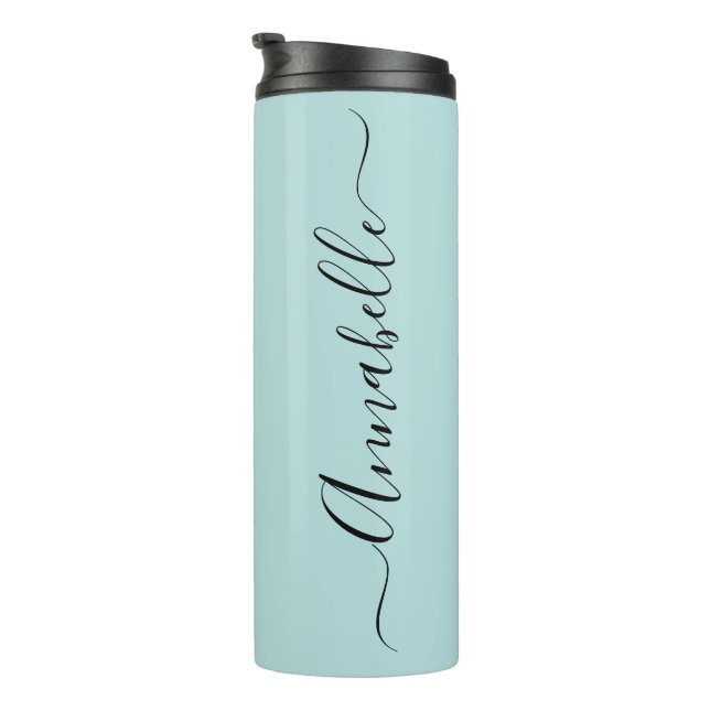 Aqua Mint Green Personalized Name Thermal Tumbler (Rotated Right)