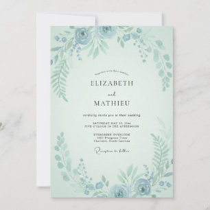 Aqua Mint Leafy Wedding Invitation