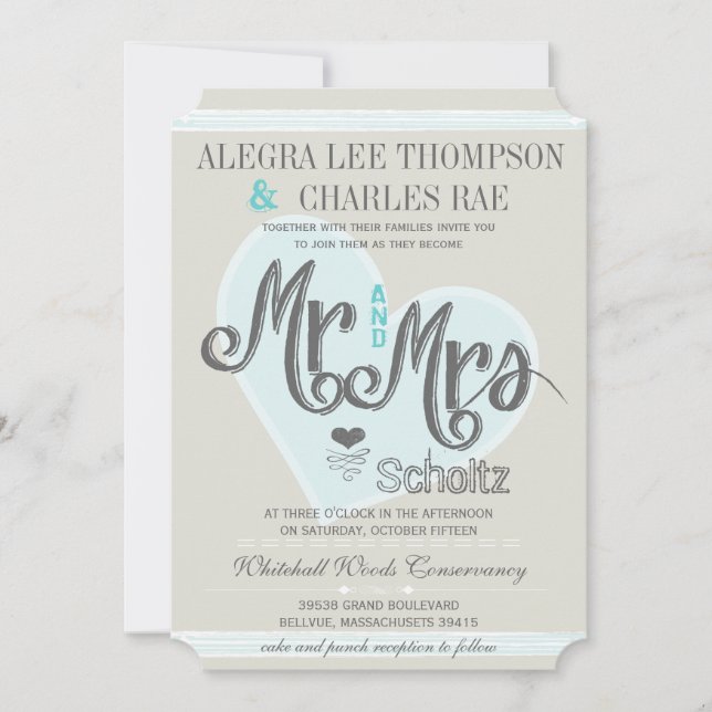 Aqua Mint Mr and Mrs Romantic Weddings Invitation (Front)