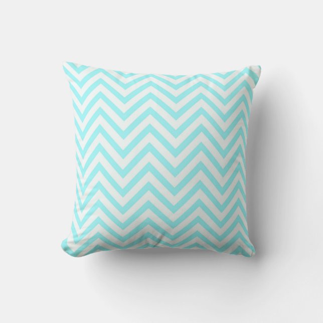 Aqua Mint Ocean Blue Beach Chevron White Throw Pillow (Front)
