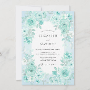 Aqua Mint Rose Wedding Invitation