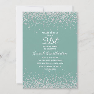 Aqua Mint Silver Diamond Glitter 21st Birthday Invitation