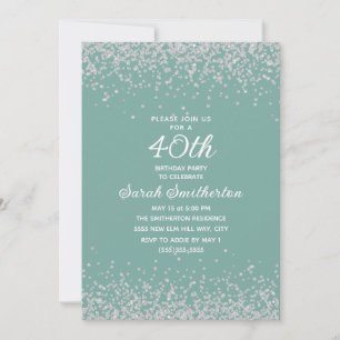 Aqua Mint Silver Diamond Glitter 40th Birthday Invitation