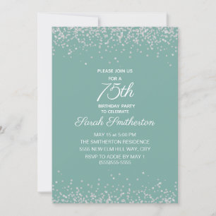 Aqua Mint Silver Diamond Glitter 75th Birthday Invitation