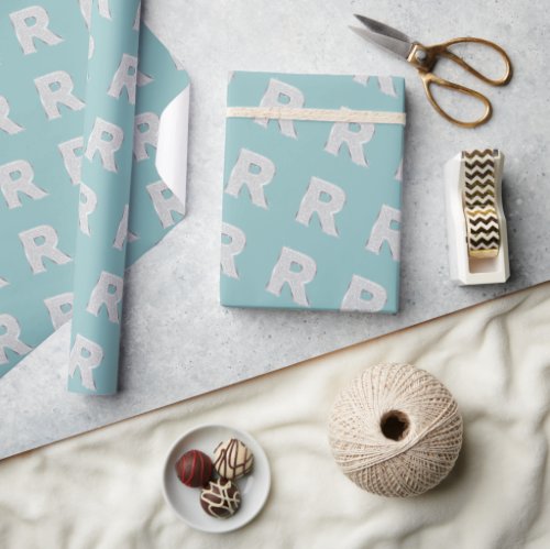 Aqua Mint Silver Letter R Wrapping Paper