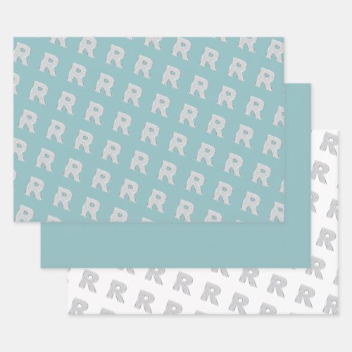 Aqua Mint Silver Letter R Wrapping Paper Sheets