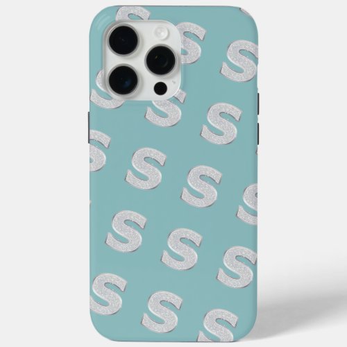 Aqua Mint Silver Letter S iPhone 15 Pro Max Case