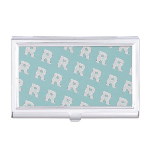 Aqua Mint Silver monogram letter R Business Card Case