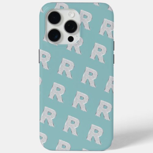 Aqua Mint Silver monogram letter R  iPhone 15 Pro Max Case