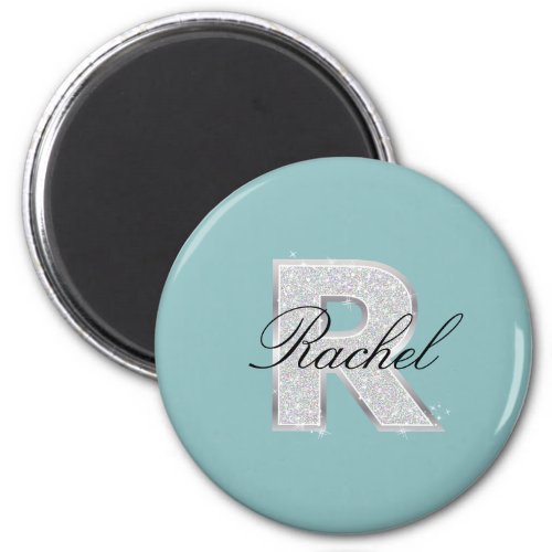 Aqua Mint Silver monogram letter R Magnet