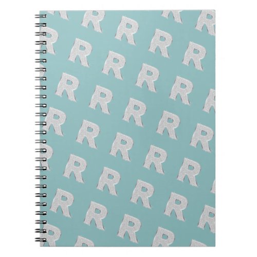 Aqua Mint Silver monogram letter R Notebook