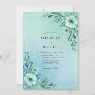 Aqua Mint Sprig Eucalyptus Wedding Invitation