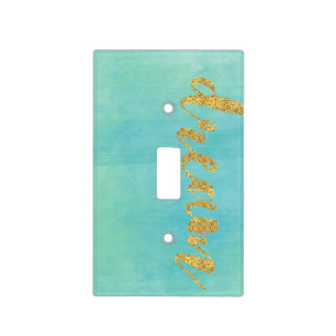 Aqua Mint Watercolor Gold Dream Light Switch Cover