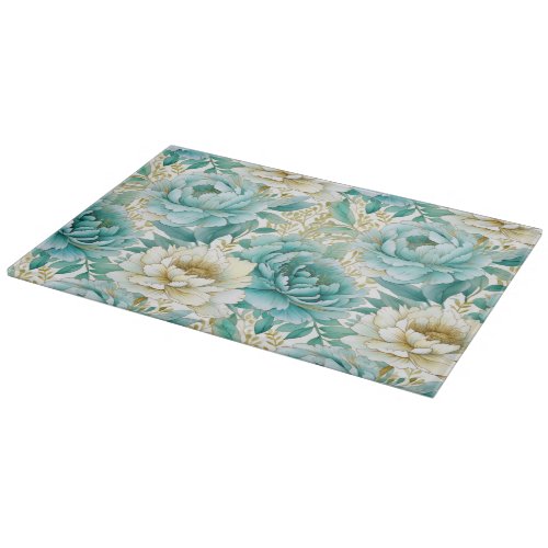 Aqua Mint White Floral Cutting Board