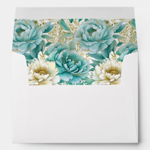 Aqua Mint White Floral Envelope
