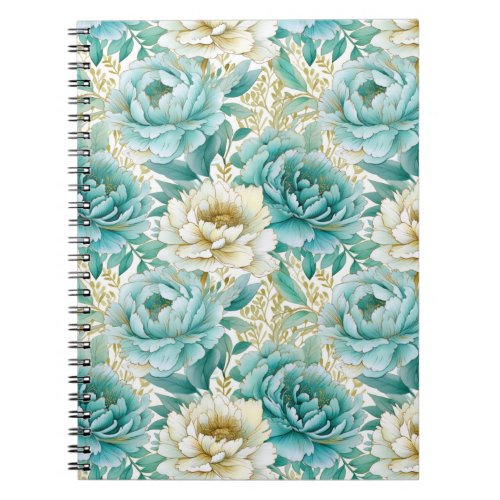 Aqua Mint White Floral Notebook