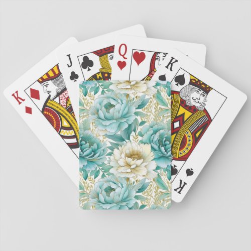 Aqua Mint White Floral Playing Cards