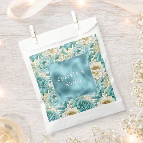 Aqua Mint White Floral Wedding Favor Bag