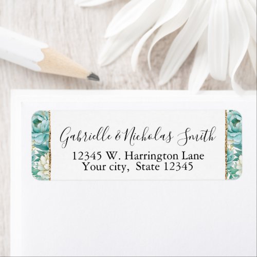 Aqua Mint White Floral Wedding Label