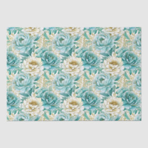 Aqua Mint White Floral Wedding Tissue Paper
