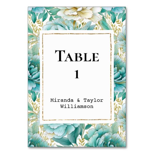 Aqua Mint White Floral White Table Number