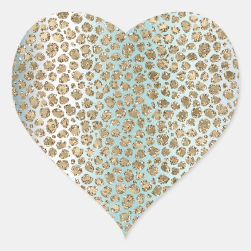 Aqua Mint White Gold Glitter Leopard   Heart Sticker