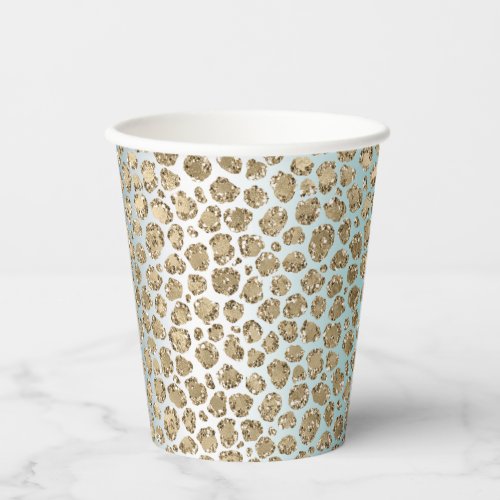 Aqua Mint White Gold Glitter Leopard   Paper Cups
