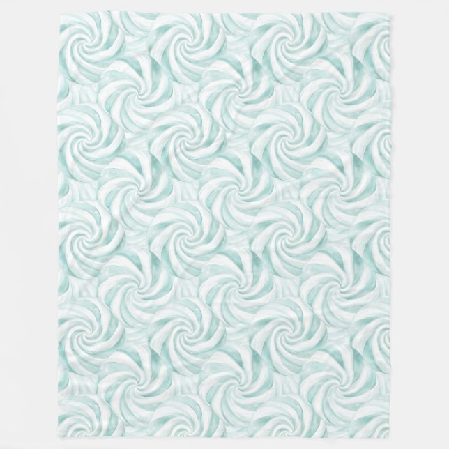 Aqua Mint White Swirls   Fleece Blanket (Front)